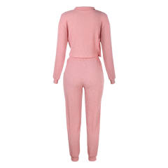 Pink Zipper Up Leopard Detail Sweatshirt with Pant Set TQK710222-10