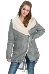 Gray Asymmetric Hooded Fleece Winter Coat
