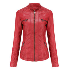 Red Removable Hooded Washed PU Leather Jacket TQK280096-3