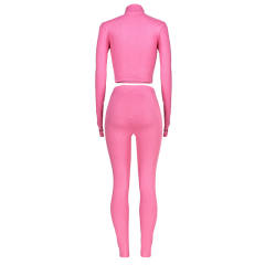 Rosy Cotton Blend Zipper Datail Long Sleeve Top with Pant Set TQK710132-6