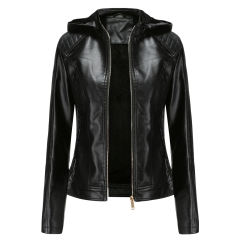 Black Fleece Lined Plus Size PU Leather Jacket TQK280097-2