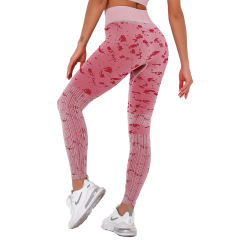 Wine Red Camo Print Sports Bra with High Waist Pant Set TQE00132-103