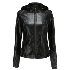 Black Fleece Lined Plus Size PU Leather Jacket TQK280097-2