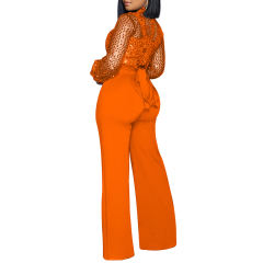 Orange Back Lace-up Long Sleeve Sequin Jumpsuit TQK550346-14
