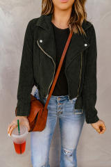 Buckle Belted Zip Up Corduroy Jacket LC8512435-9