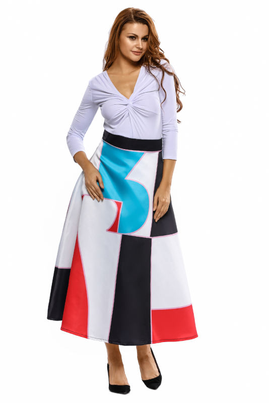 Irregular Colorblock Print High Waist Maxi Skirt LC65017-22
