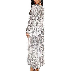 Silver Sequined Perspective Long Cardigan TQK280045-13