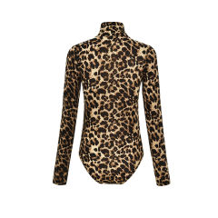 Coffee Leopard Print Turtleneck Bodysuit TQK00228-15