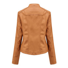 Camel Zipper Slim Fit Motorcycle PU Leather Jacket TQK280090-58