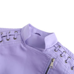 Light Purple Zipper Slim Fit Motorcycle PU Leather Jacket TQK280090-38