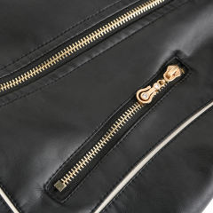 Black Turn Down Slim Fit PU Leather Jacket TQK280095-2