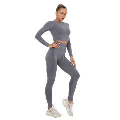 Gray Seamless Long Sleeve Yoga Sports Set TQE00135-11