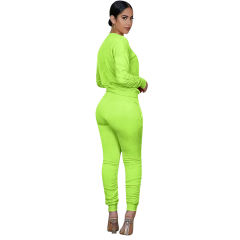 Green Cotton Blend Sweatshirt Joggers Loungewear Set TQK710133-28