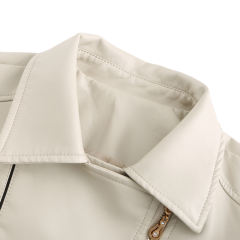 Beige Turn Down Slim Fit PU Leather Jacket TQK280095-46