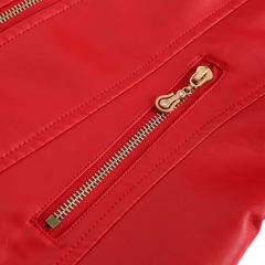 Red Stand Collar Zipper Detail PU Leather Jacket TQK280094-3
