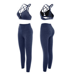 Blue Front Criss-cross Bra with Pant Yoga Set TQE91346-5