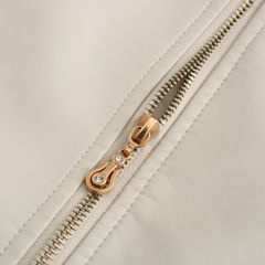 Beige Turn Down Slim Fit PU Leather Jacket TQK280095-46