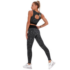 Black Camo Print Sports Bra with High Waist Pant Set TQE00132-2