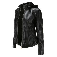 Black Fleece Lined Plus Size PU Leather Jacket TQK280097-2