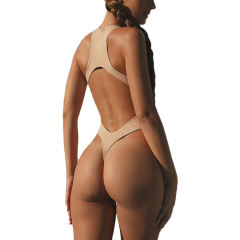 Apricot Back Hollow Out Tank Bodysuit TQK550231-18