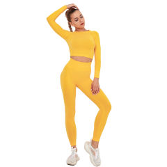 Yellow Seamless Long Sleeve Yoga Sports Set TQE00135-7
