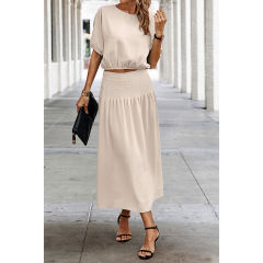 Apricot Pleated Crop Top with Skirt Set TQX711094-18