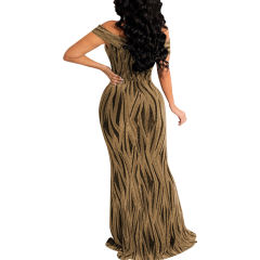 Gold Shiner V-Neck Fishtail Evening Dress TQK311174-12