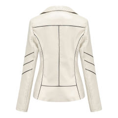 Beige Turn Down Slim Fit PU Leather Jacket TQK280095-46