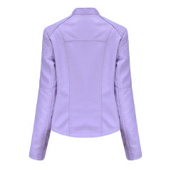 Light Purple Zipper Slim Fit Motorcycle PU Leather Jacket TQK280090-38