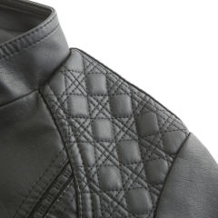 Black Classic Style Stand Collar PU Leather Jacket TQK280092-2