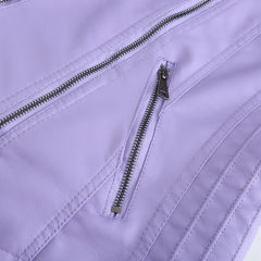 Light Purple Zipper Slim Fit Motorcycle PU Leather Jacket TQK280090-38