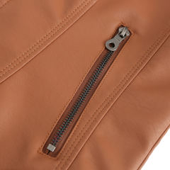 Camel Slim Fit Stand Collar PU Motorcycle Jacket TQK280091-58