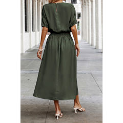 Army Green Pleated Crop Top with Skirt Set TQX711094-27