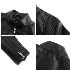 Black Zipper Pockets Long Sleeve PU Leather Jacket TQK280093-2
