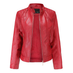 Red Classic Style Stand Collar PU Leather Jacket TQK280092-3