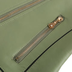Light Green Turn Down Slim Fit PU Leather Jacket TQK280095-28