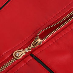 Red Turn Down Slim Fit PU Leather Jacket TQK280095-3