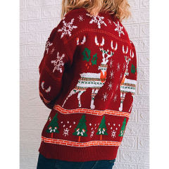 Red Christma Tree Deer Snowflake Print Knit Pullover TQK271415-3