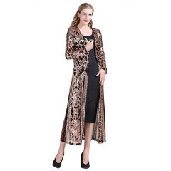 Black Sequined Perspective Long Cardigan TQK280045-2