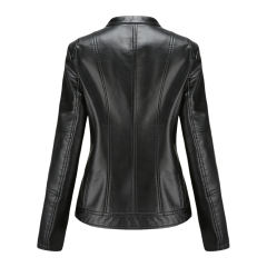 Black Stand Collar Zipper Detail PU Leather Jacket TQK280094-2