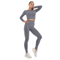 Gray Seamless Long Sleeve Yoga Sports Set TQE00135-11