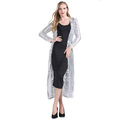 Silver Sequined Perspective Long Cardigan TQK280045-13