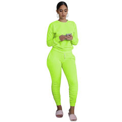 Green Cotton Blend Sweatshirt Joggers Loungewear Set TQK710133-28