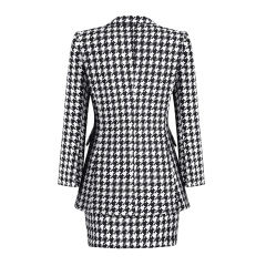 Black Plaid Print Blazer and Button Split Skirt Set TQF711046-2
