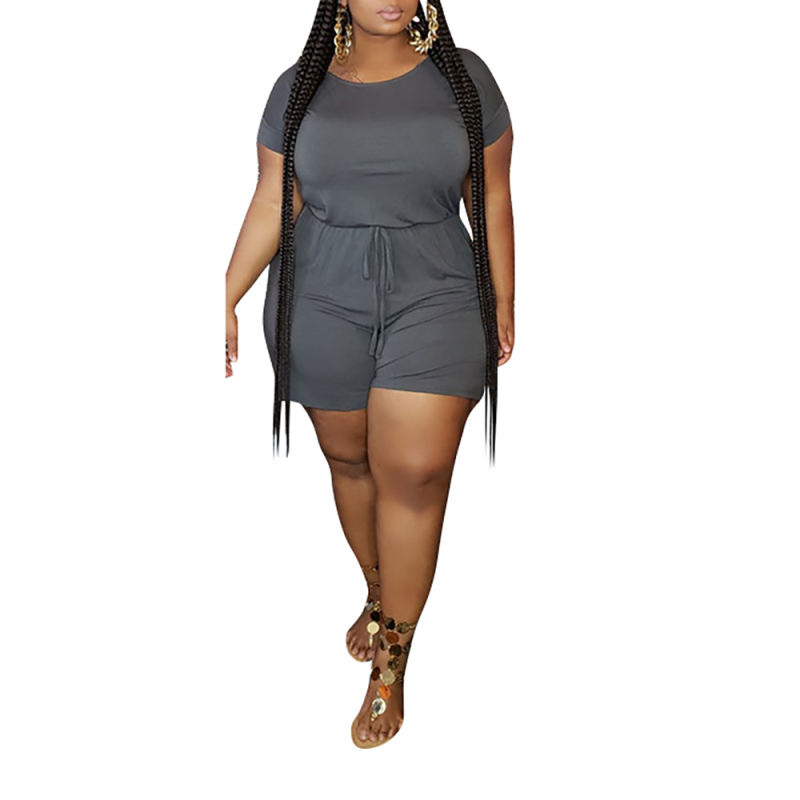 Gray Tie Waist Plus Size Romper TQK550238-11