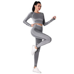 Dark Gray Seamless Knit Long Sleeve Pant Yoga Set TQE91372-26