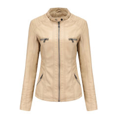 Apricot Removable Hooded Washed PU Leather Jacket TQK280096-18