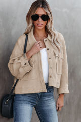 Khaki Waffle Knit Thermal Shacket LC8512529-16