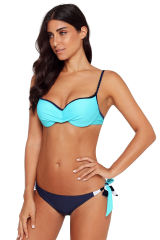 Blue Wrinkled Bra Striped Bikini Bottom Swimsuit