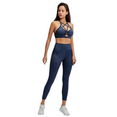 Blue Front Criss-cross Bra with Pant Yoga Set TQE91346-5
